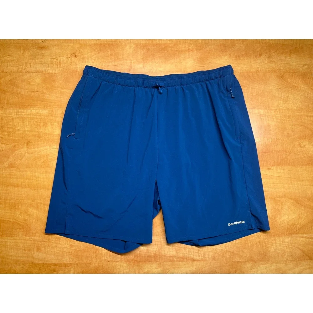 Patagonia Nine Trails Running Shorts Mens XL Blue Zipper Pockets Hiking Athletic